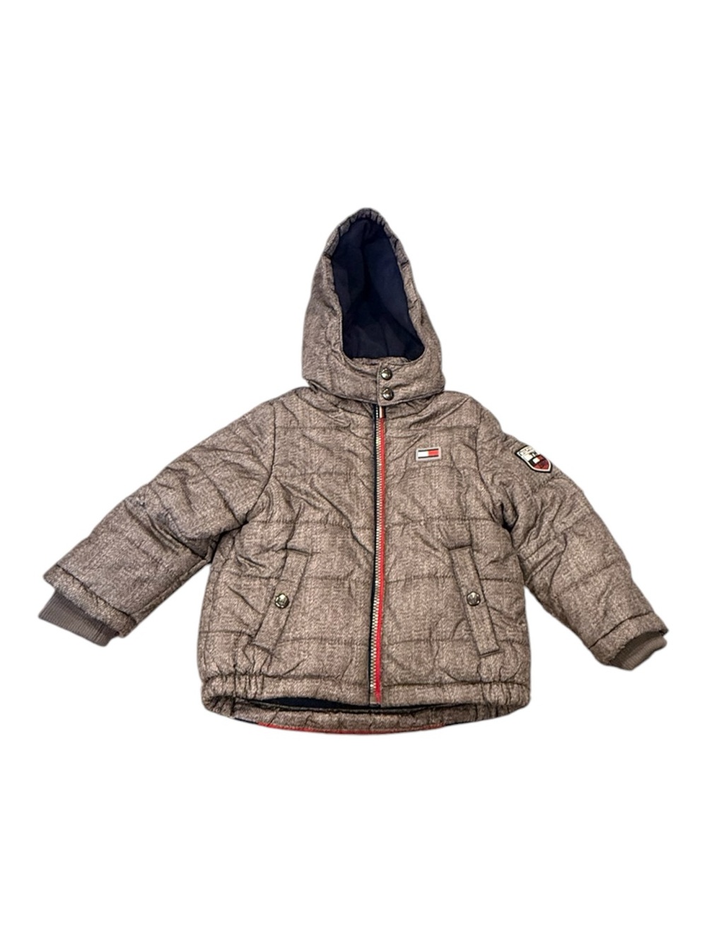 Tommy Hilfiger Boys Puffer Winter Jacket  Hoodie Colorblock Logo Size 2T